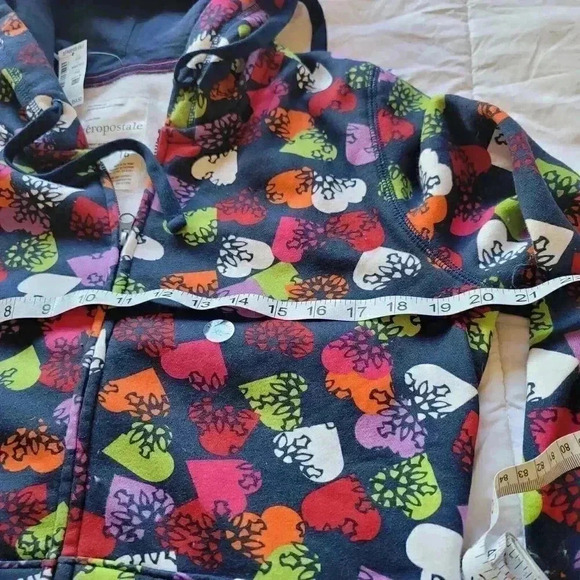 Aeropostale Blue Hearts Zip Up Sweatshirt Multicolor Women's Small (Sz 14 Kids) - Picture 8 of 9